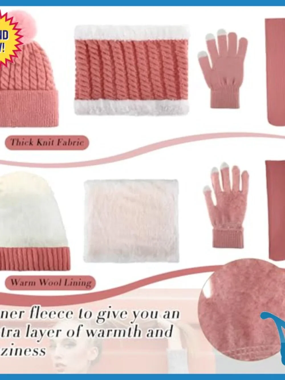 Winter Beanie Scarf Gloves Set Fleece Touch Screen One Size